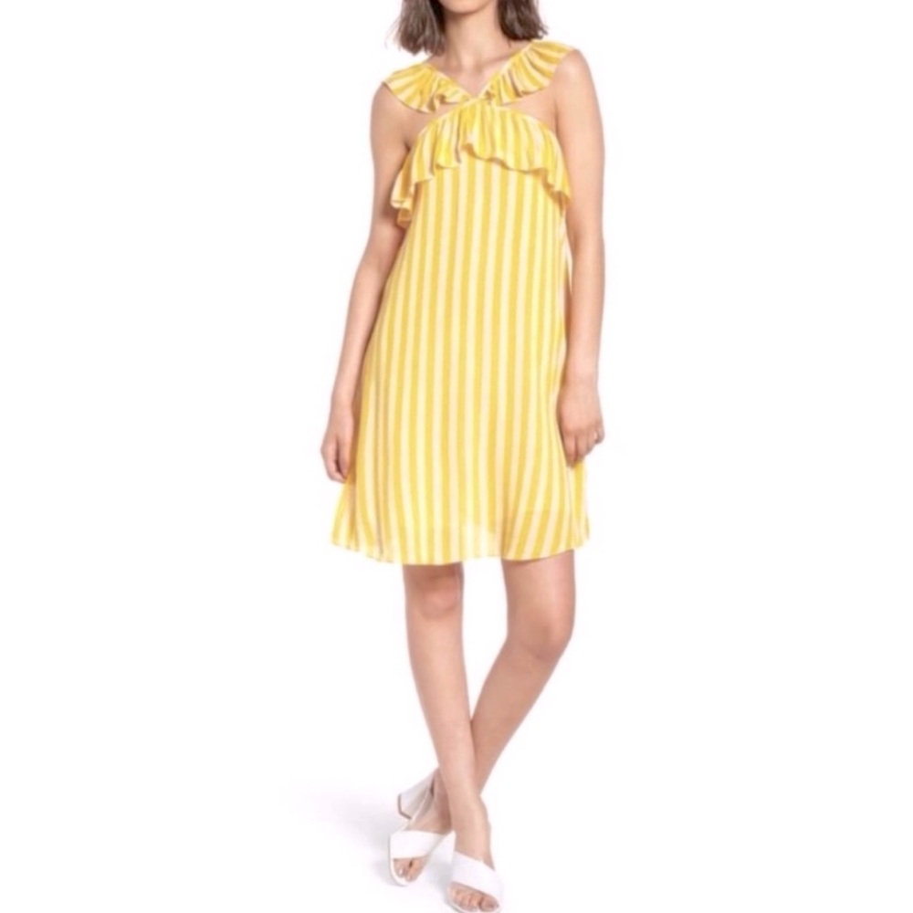 Rebecca Minkoff Yellow Stripe Tinsley Ruffled Halter Dress NWT